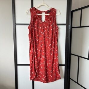 [L] Denver Hayes Women’s Red w/ White Flower Print Sleeveless Spring Midi Dress